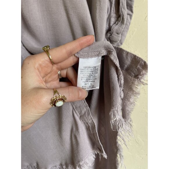 Umgee Size XL Lavender Purple Raw Hem XL Button Up Short Sleeve Shirt Collared 1 - Picture 8 of 11